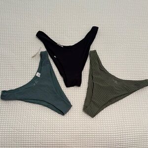 AERIE Lot of 3 Cheeky High Leg Bikini Bottoms Green Black Neutral NWT SMALL